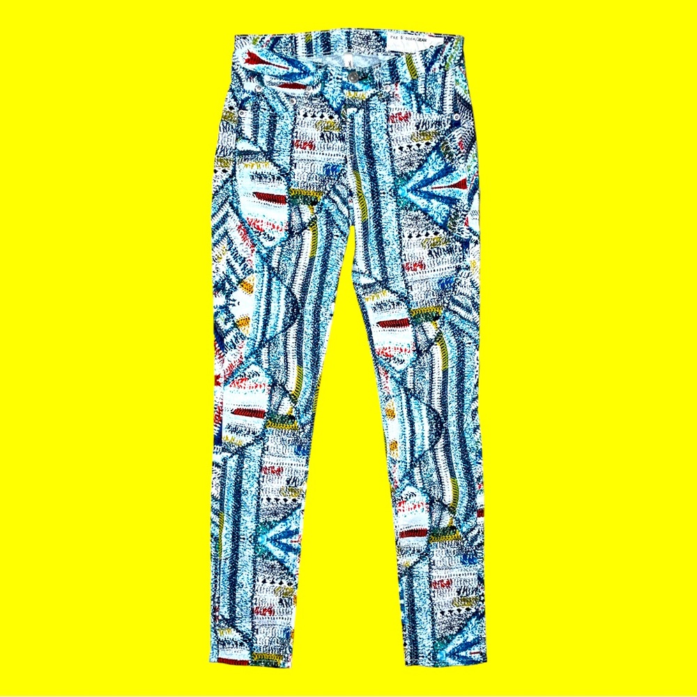Rag & Bone “Surf Knit Legging” Retro Colorful  Abstract Printed Jean Size 26